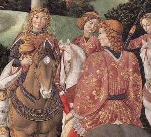 Procession of the Oldest King. 1459-60. Benozzo Gozzoli.  Chapel, Palazzo Medici Riccardi, Florence.